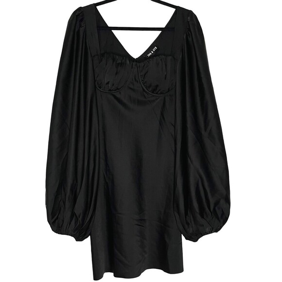 Jagger & Stone Dresses & Skirts - Jagger & Stone The Liv Mini Dress Womens 8 Black Satin Balloon Long Sleeve NWT